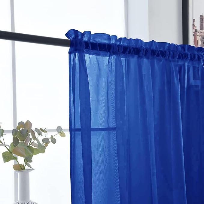 SpaceDresser Basic Rod Pocket Sheer Voile Window Curtain Panels Blue Sapphire 1 Pair 2 Panels 26 Width 40 Inch Long for Kitchen Bedroom Children Living Room Yard（Blue Sapphire，26Wx 40L）