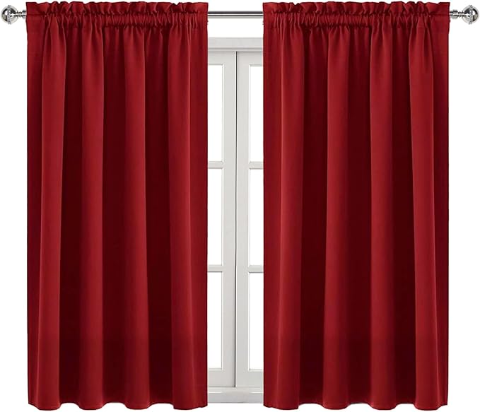 DWCN Christmas Burgundy Room Darkening Blackout Curtains - Thermal Insulated Privacy Energy Saving Window Curtain Drapes 52 x 54 inch Length, Set of 2 Bedroom Living Room Curtains
