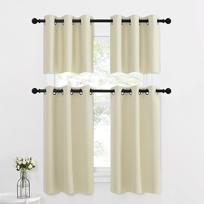 NICETOWN Classroom Window Cover, Blackout Curtains for RV Camper Windows, Thermal Insulating Short Curtains & Drapes for Bathroom Basement Kitchen Door, W42 x L36 inch, Beige, 2 Panels