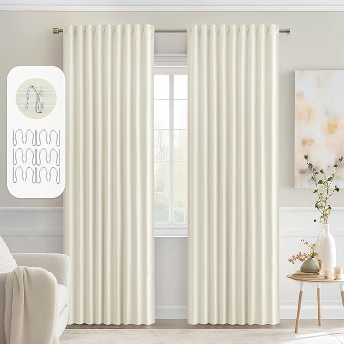 MIULEE Cream Back Tab Blackout Curtains 72 Inches Long 2 Panels Set for Living Room Bedroom Privacy, Rod Pocket/Pinch Pleat Thermal Insulated Room Darkening Pleated Light Blocking Drapes