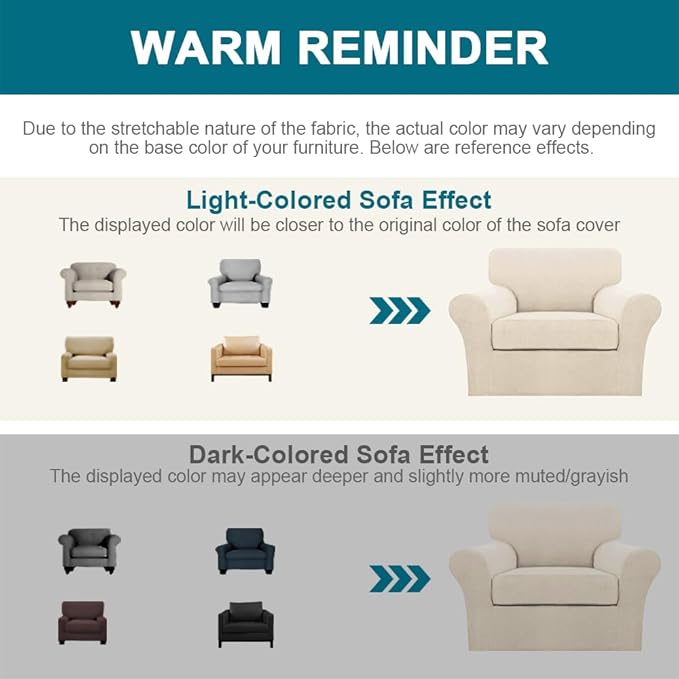 Turquoize 2 Piece Chair Covers for Living Room Armchair Couch Cover with Individual Cushion Covers Furniture Cover for Chairs (Chair,BiscottiBeige)