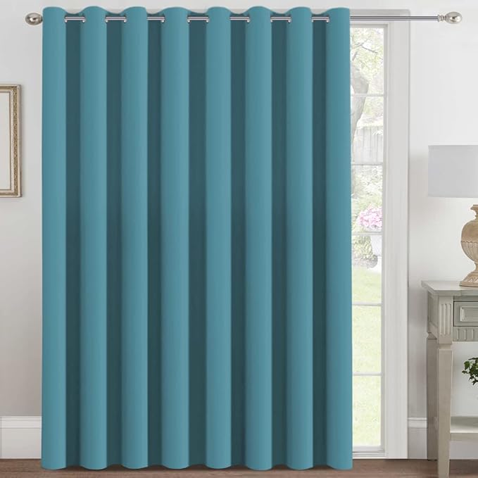 H.VERSAILTEX Blackout Patio Curtains 100 x 84 Inches for Sliding Door Extral Wide Blackout Curtain Panels Thermal Insulated Room Divider - Grommet Top, 7' Tall by 8.5' Wide - Storm Blue