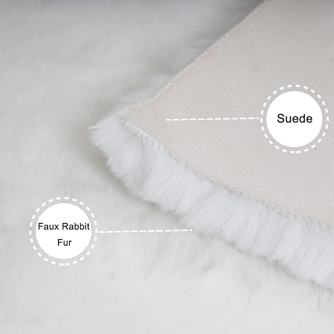 Ghouse Faux Rabbit Fur Round Rug 6ft White Round Rugs for Bedroom Decor Fluffy Area Rugs for Living Room, no-Shedding Carpet Sheepskin Washable Rug Rome Decor