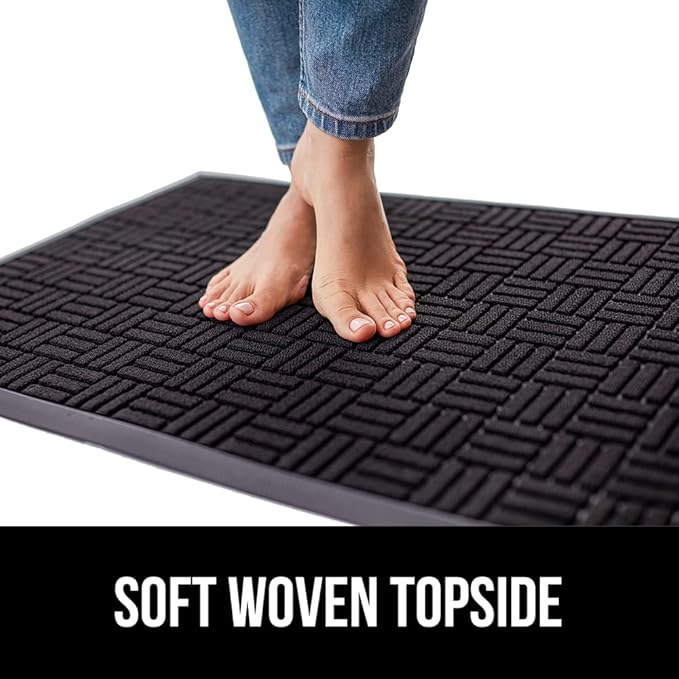 GORILLA GRIP 100% Waterproof All-Season WeatherMAX Doormat 35x23, US Designed Natural Rubber, Stain and Fade Resistant, Low Profile Indoor Outdoor Door Mats, Easy Clean Patio Mat, Black Maze