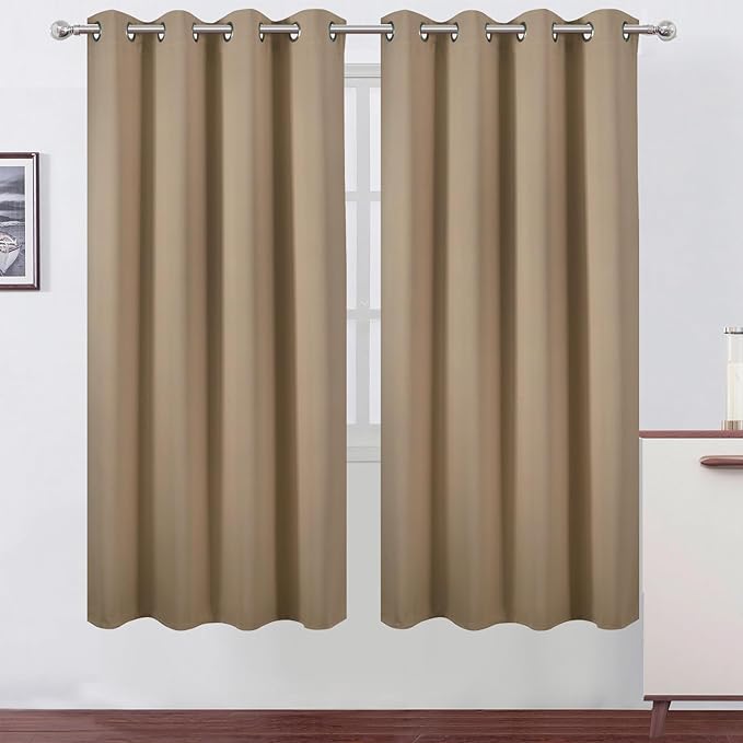 LEMOMO Blackout Curtains 66 x 72 Inch Long Natural Curtains Set of 2 Panels Room Darkening Curtains for Bedroom and Living Room