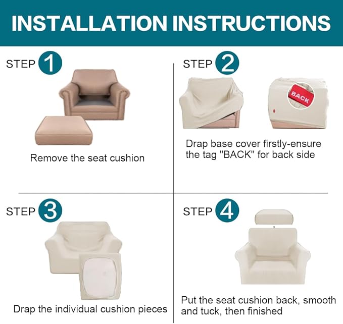 Turquoize 2 Piece Chair Covers Armchair Slipcovers for Living Room Armchair Sofa Cover with Individual Cushion Covers Feature Jacquard Fabric (Chair, Island Fossi)