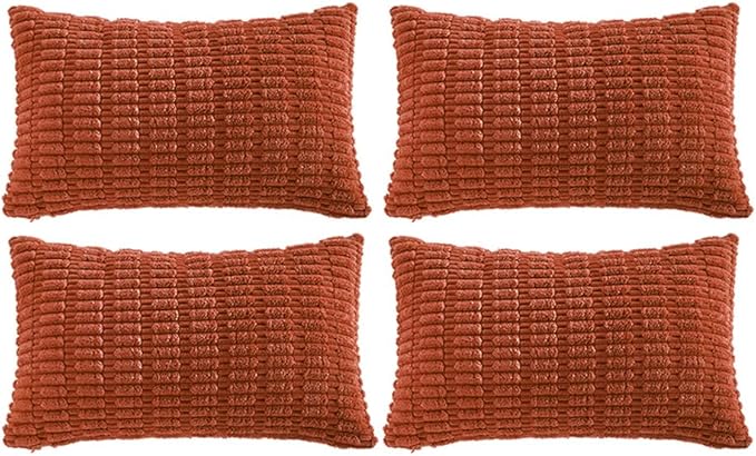 Fancy Homi 4 Packs Boho Burnt Orange Fall Decorative Throw Pillow Covers 16x24 Inch for Couch Bed Sofa, Rustic Modern Farmhouse Home Decor, Soft Plush Corduroy Cute Square Cushion Case 40x60 cm