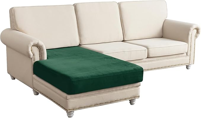 Couch Cover Velvet Chaise Cushion Cover for Sectional Sofas - Elastic L-Shaped Sofa Seat Covers Washable, Slipcover Protector (1-Piece, Christmas Green)