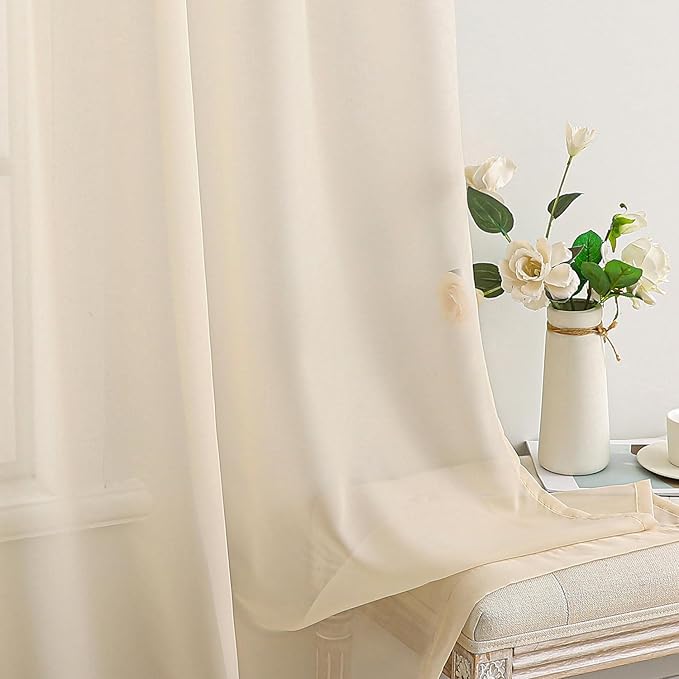 MIULEE 2 Panels Solid Color Sheer Window Curtains Elegant Window Voile Panels/Drapes/Treatment for Bedroom Living Room (54X108 Inches Cream)