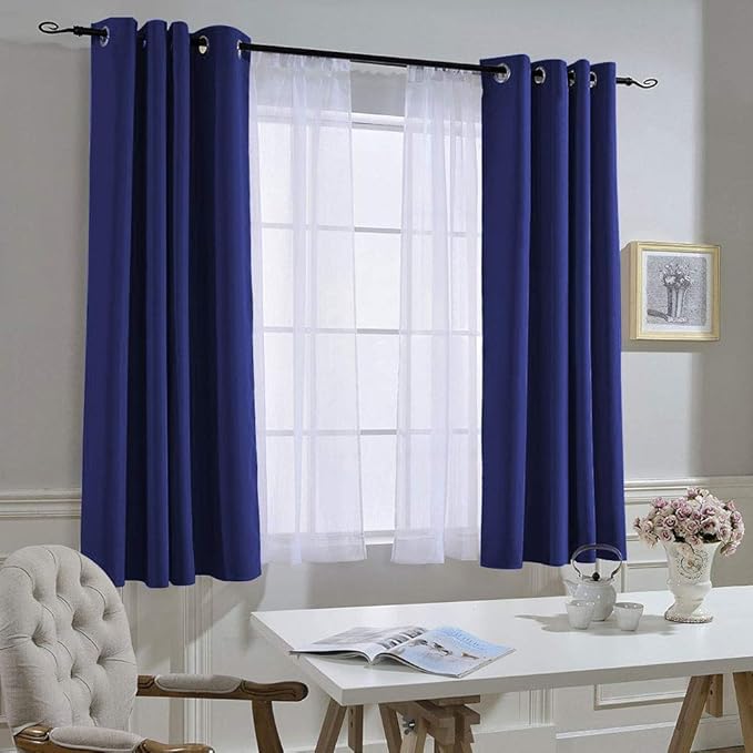 NICETOWN Blackout Curtain Panels Grommet - All Season Eyelet Top Blackout Draperies for Bedroom/Living Room/Glass Door， Navy Blue， 1 Pair of 52 x 45 inches