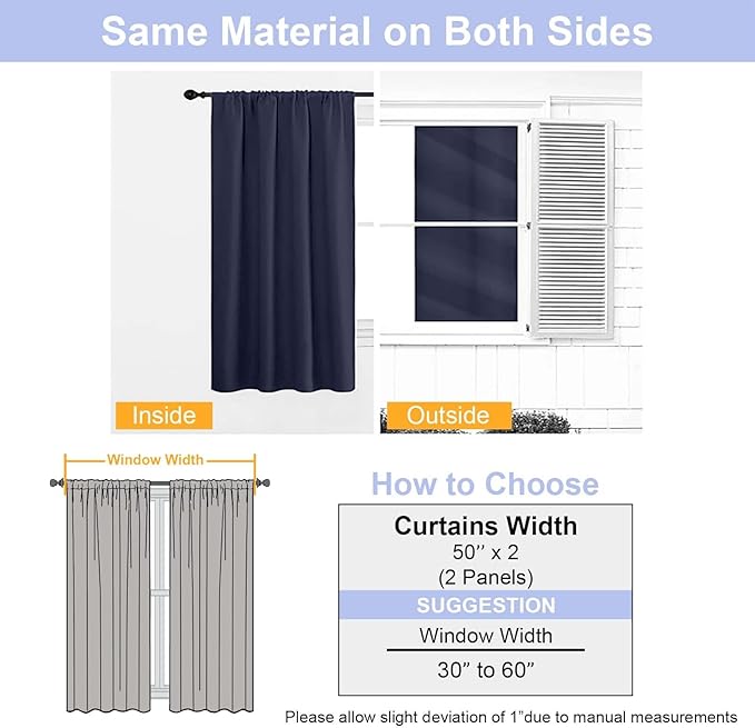 Simplebrand Ava Navy Blue Blackout Curtains for Bedroom 90 Inches Long 2 Panels Set, Solid Privacy Energy Saving Living Room Window Treatment Curtains Blackout Drapes, W50 x L90 Inch, Navy Blue