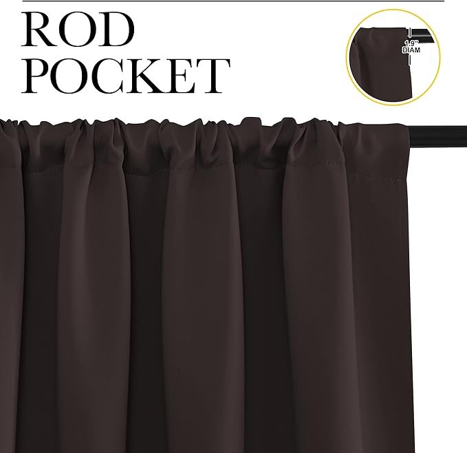 NICETOWN Kitchen Curtains, Toffee Brown, 34" x 40", Set of 2, Short Blackout Drapes, Thermal Insulated Rod Pocket Window Treatment Draperies for Nursery
