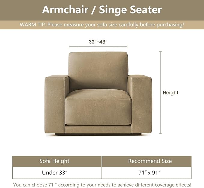 MYSKY HOME Oversized Armchair Couch Cover for 1 Cushion Couch, Washable Sofa Protector, Chair Couch Covers Sofa Covers Sofa Throws Sofa Slipcovers Futon Cover for Pet, Kid, 71"X91", Deep Chocolate