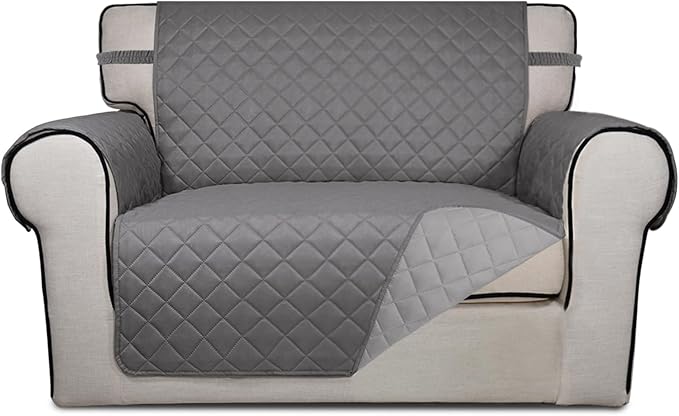 PureFit Reversible Quilted Sofa Cover, Water Resistant Slipcover Furniture Protector, Washable Couch Cover with Non Slip and Elastic Straps for Kids, Dogs, Pets (Oversized Chair, Gray/Light Gray)