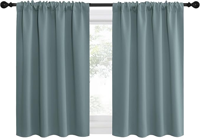 NICETOWN 2 Panels Blackout Curtains, Rod Pocket Thermal Insulated Drapes for Kitchen, Heavy Duty Small Window Treatment for Dorm Room, Studio Apartment, Basement (Greyish Blue, W42 x L30)