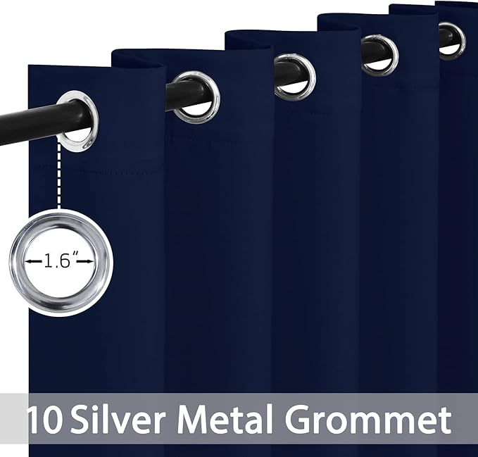 Yakamok Blackout Curtains Room Darkening Thermal Insulated Window Panels,Solid Grommet Top Drapes for Bedroom/Living Room(62Wx96L, Navy Blue, 2 Panels)