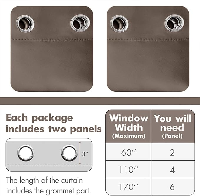 MIULEE Blackout Room Darkening Curtains Thermal Insulated Drapes Solid Window Treatment Set Grommet Top Light Blocking Curtain for Living Room/Bedroom 2 Panels 52 x 84 inch Length Chocolate Brown