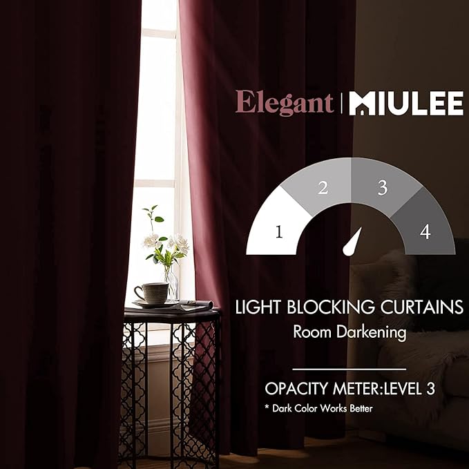 MIULEE Blackout Room Darkening Curtains Thermal Insulated Drapes Solid Window Treatment Set Grommet Top Light Blocking Curtain for Living Room/Bedroom 2 Panels 52 x 84 inch Length Dusty Rose