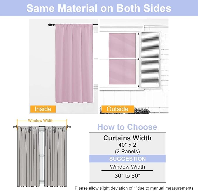 Simplebrand Ava Pink Short 36 Inches Blackout Curtain 2 Panels Set, Half Window Rod Pocket Privacy Curtain Tiers for Kitchen, Curtains Blackout for Bathroom Shades, W40 x L36 Inch, Pink
