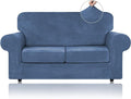 WEERRW Velvet Couch Covers for 2 Cushion Couch Sofa - High Stretch Luxury Velvet Plush 3 Pieces Sofa Slipcovers with Elastic Bottom, Furniture Protector for Pets, Machine Washable, Light Blue, Medium