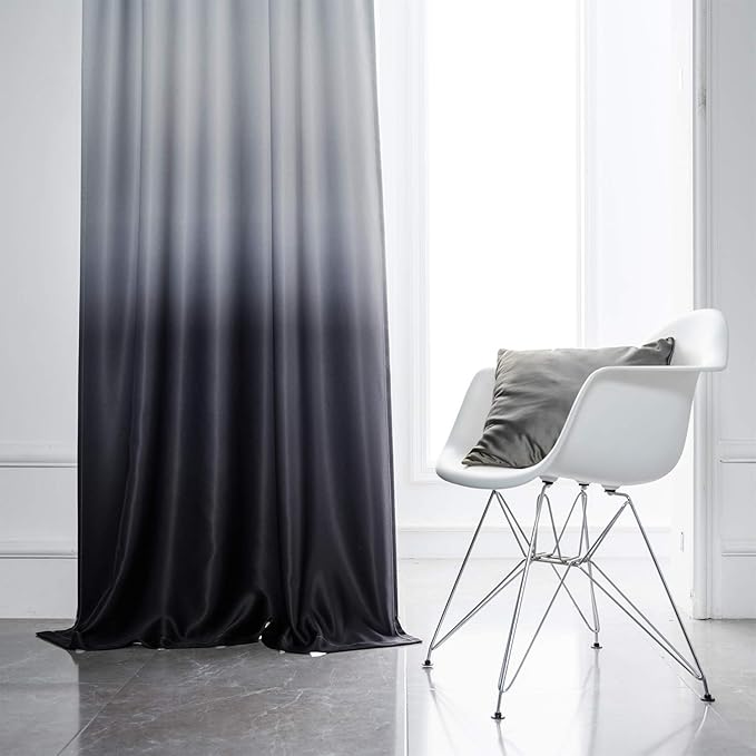Gradient Color Ombre Blackout Curtains Thickening Polyester Eyelet Top Panels Thermal Insulated Grommet Window Drapes for Living Room/Bedroom (Black, 42W x 72L / 2 Panels)