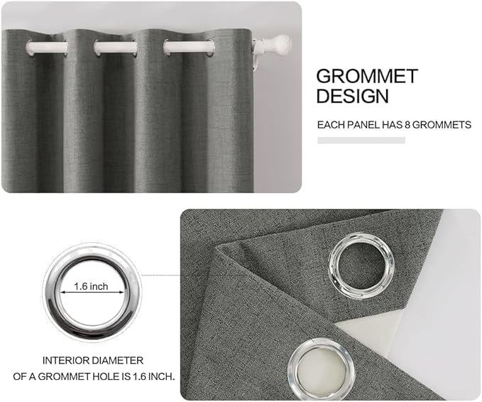 MIULEE Linen Texture Curtains, 2 Pack Dark Grey 52x108 Inch, Blackout, Room Darkening, Grommet, Classic Style, Faux Linen, All Season, Bedroom, Living Room, Nursery