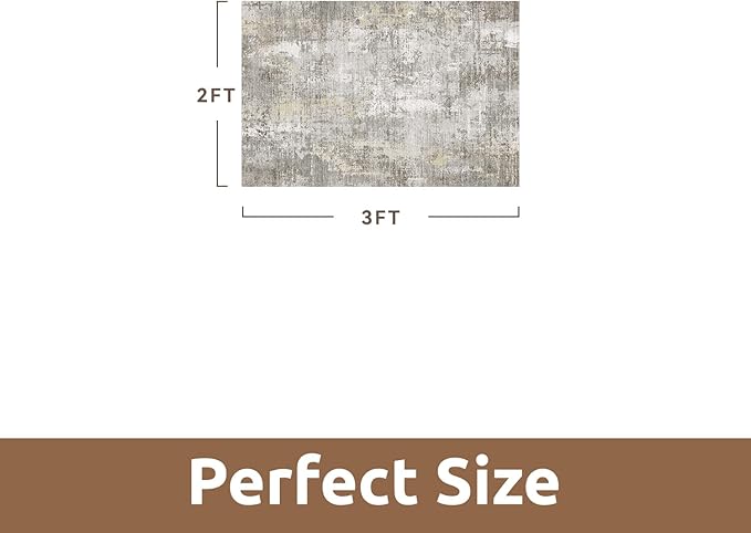 2 x 3 Small Area Rug Indoor Entryway Rug Machine Washable Non Slip Low Pile Carpet Modern Abstract Rugs for Bedroom Kitchen Powder Room Front Porch Bathroom, Beige