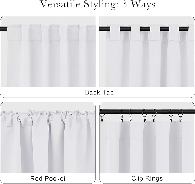 Pony Dance Blackout Curtains Thermal Insulated Window Treatment Panels Room Darkening Shade Drapes for Living Room Back Tab/Rod Pocket Bedroom Draperies, 34 x 63 Inch, Pure White, 2 Panels