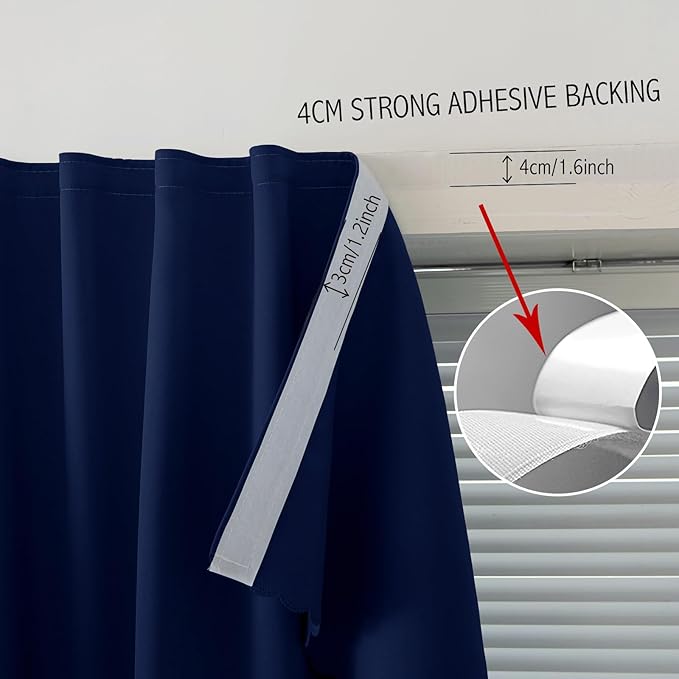 Self Adhesive Portable Blackout Curtains for Bedroom Easy to Install Window Thermal Lnsulated Kitchen Room Darkening Small Window Curtains, 59" W X 59" L, Navy Blue, 1 Panel