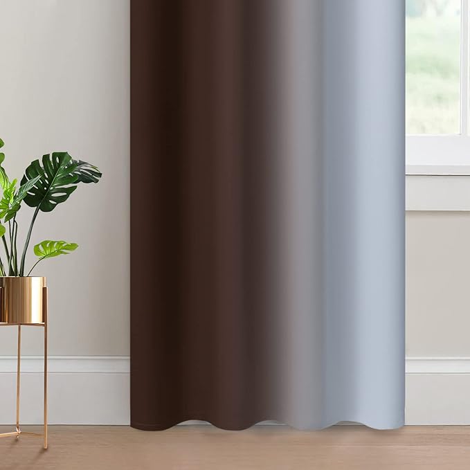 Yakamok 84 Inch Length Thermal Insulated Gradient Color Ombre Curtains with Grommet, Room Darkening Window Drapes for Bedroom (Brown and Greyish White, 52x84 Inch, Set of 2)