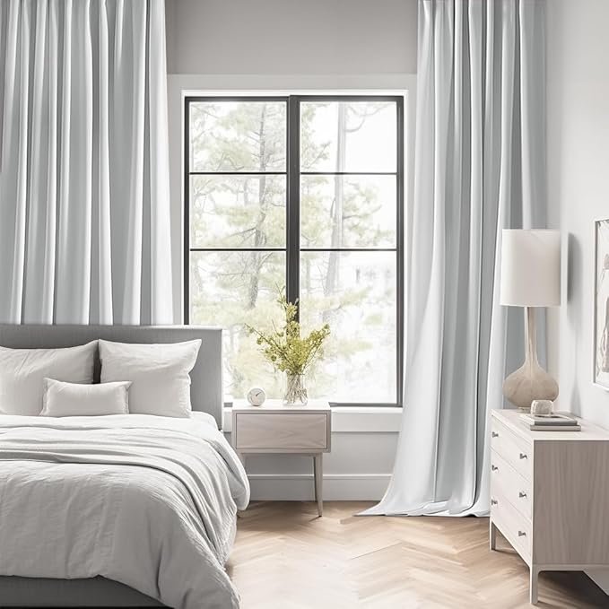 MIULEE Back Tab Light Blocking Curtains 108 Inch Long 2 Panels Set for Living Room Bedroom Privacy, Greyish White Rod Pocket/Pinch Pleated Extra Long Thermal Insulated Room Darkening Blackout Drapes