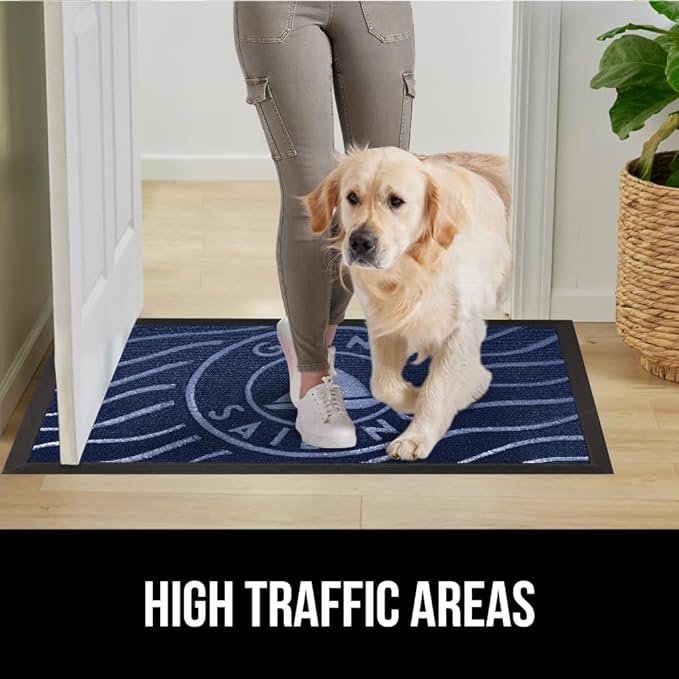 GORILLA GRIP 100% Waterproof All-Season WeatherMAX Doormat US Designed Natural Rubber, Stain and Fade Resistant, Low Profile Indoor Outdoor Door Mats, Easy Clean Patio Mat, 29x17, Blue Sailing
