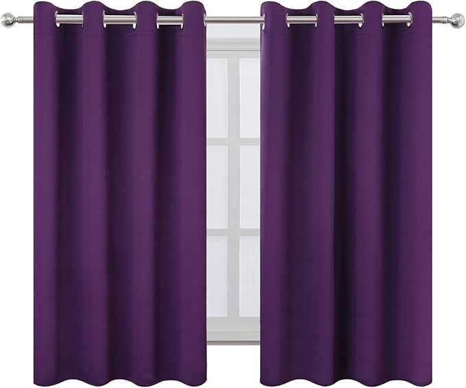 LEMOMO Blackout Curtains 66 x 54 Inch Long Purple Curtains Set of 2 Panels Room Darkening Curtains for Bedroom and Living Room