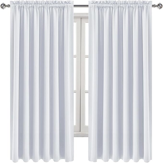 DWCN White Curtains for Living Room Thermal Insulated, Energy Saving & Noise Reducing Bedroom Curtains, White, W 70x L 63 Inch, Set of 2 Rod Pocket Curtain Panels