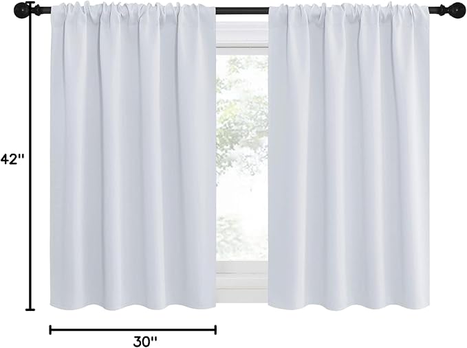 NICETOWN Greyish White Window Curtain Panels, RV Bunk Curtains, Thermal Insulated Rod Pocket Room Darkening Curtain Sets for Loft (Greyish White, 2 Panels, 42 in x 30 in (W x L))