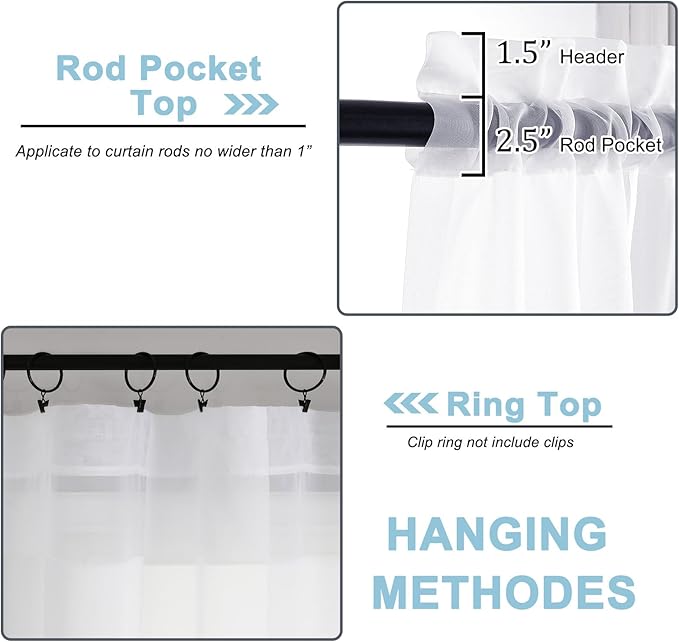 OWENIE Sheer White Curtains, Sheer Curtains 90 inches Long 2 Panels Set, Rod Pocket Voile Fimly Sheer Drapes for Living Room/Bedroom, 2pcs, Each 42" W x 90" L