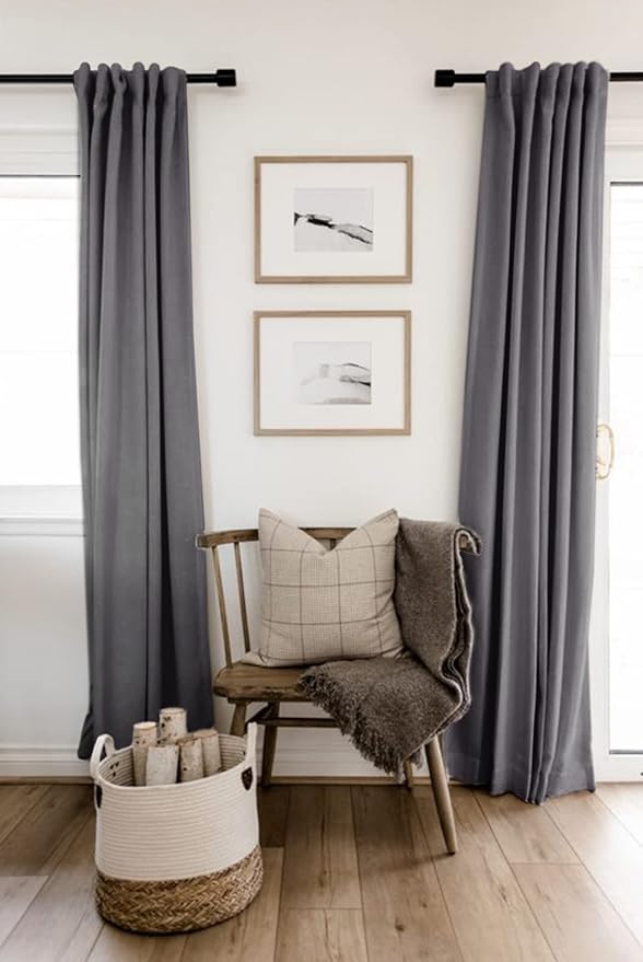 100% Blackout Shield Linen Blackout Curtains for Bedroom 108 Inches Long, Back Tab/Rod Pocket Living Room Drapes, Thermal Insulated Blackout Curtains 2 Panels Set, 50" W x 108" L, Darkgray