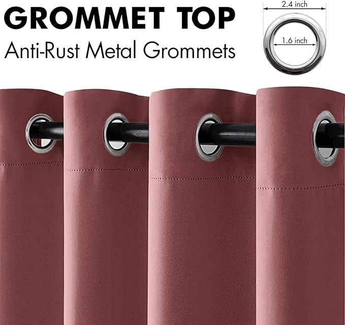 MIULEE Blackout Curtains 96 Inches Long for Bedroom Living Room Thermal Insulated Room Darkening Grommet Top Solid Light Blocking Drapery Set of 2 Window Panels Dusty Rose