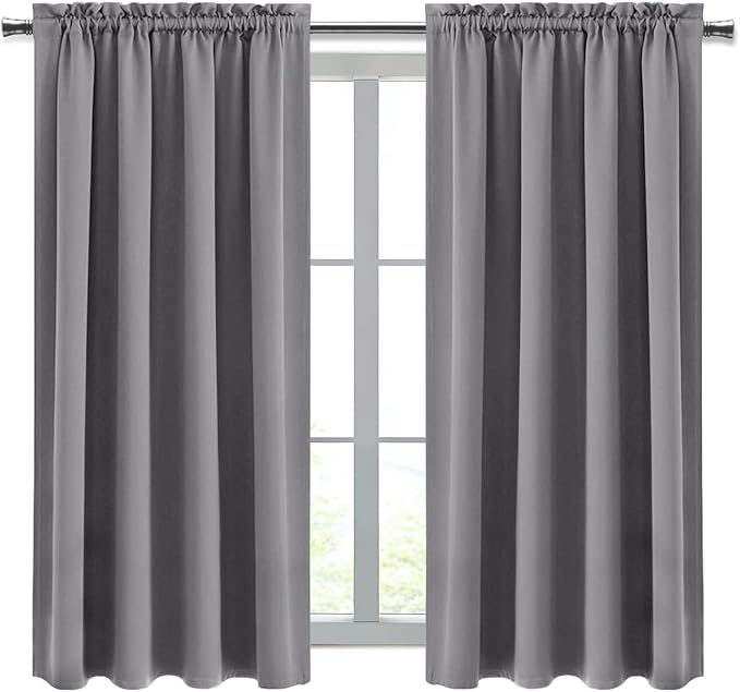 DWCN Blackout Curtains Room Darkening Thermal Insulated Bedroom Curtains Window Treatments, 42 x 45 inches Long, Set of 2 Grey Rod Pocket Drapes
