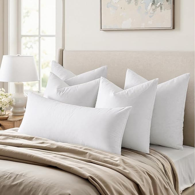 MIULEE Feather Pillow Insert 16x26, Decorative Down Feather Fluffy Throw Pillow Cotton Fabric for Living Room Sofa Bed