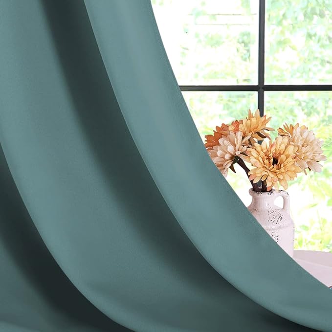NICETOWN Modern Blackout Curtains Noise Reducing, Thermal Insulated and Privacy Room Darkening Drape Panels for Boy's Guest Room Door Window (Greyish Blue, 2 Panels, W42 x L72 -Inch)