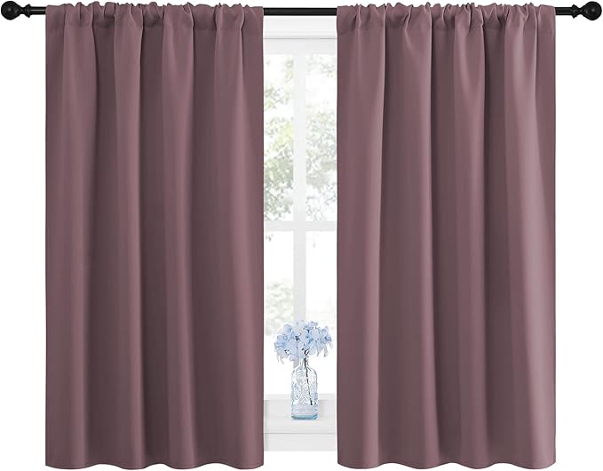 NICETOWN Blackout Curtains for Bedroom, Home Decorations Thermal Insulated Solid Rod Pocket Blackout Drapes for Cafe, Nursery (Dry Rose, 1 Pair, 42 x 48-inch)
