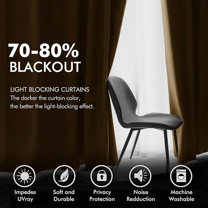MIULEE Velvet Curtains Golden Brown Elegant Grommet Curtains Thermal Insulated Soundproof Room Darkening Curtains/Drapes for Classical Living Room Bedroom Decor 52 x 72 Inch Set of 2