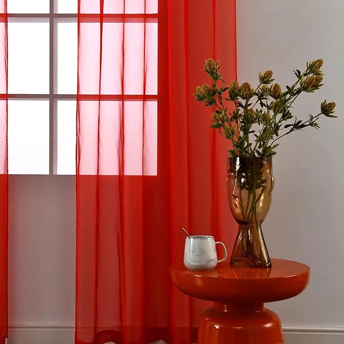 SpaceDresser Sheer Red Curtains 4 Panels Rod Pocket Semi-Sheer Curtain 72 Inches Long Light Filtering Voile Window Drapes for Bedroom Living Room Kitchen, Each 52W x 72L