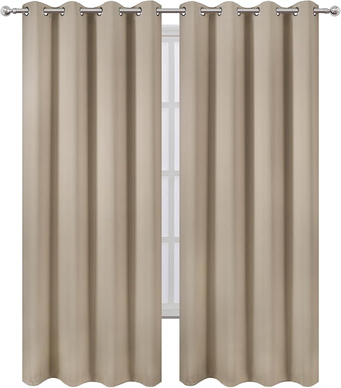 LEMOMO Blackout Curtains 52 x 90 inches Long Khaki Curtains Set of 2 Panels Thermal Insulated Room Darkening Curtains for Bedroom