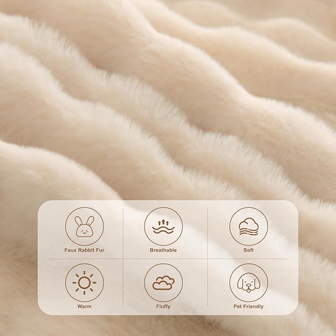 HANDONTIME Shaggy Couch Cover for Dogs Rabbit Plush Loveseat Cover Dog Couch Cover Protector Plush Faux Fur Couch Covers for Sectional Sofa Cozy Washable Sofa Covers for Living Room, 71" X118", Beige