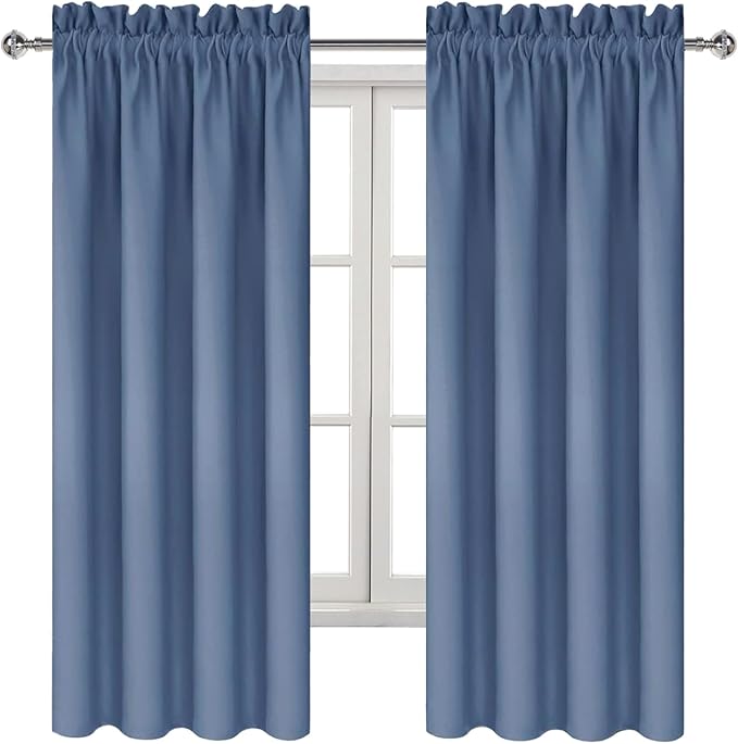 DWCN Blackout Curtains – Thermal Insulated, Energy Saving & Noise Reducing Bedroom and Living Room Curtains, Dusty Blue, W 42x L 63 Inch, Set of 2 Rod Pocket Curtain Panels