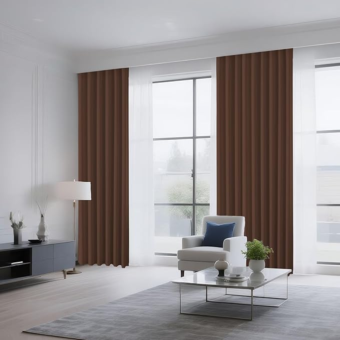CUCRAF Brown Blackout Curtains 108 inch Length 2 Panels Set, Rod Pocket Room Darkening Drapes for Bedroom Living Room, Insulated Thermal Light Blocking Window Curtain (W52 x L108 Inch)