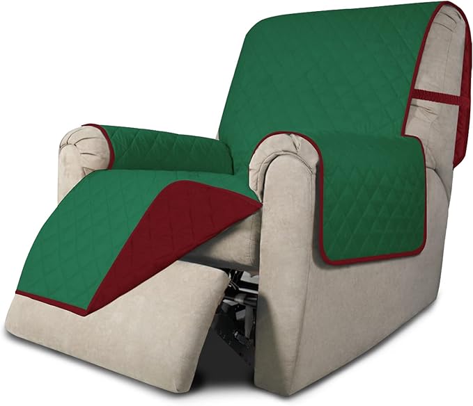 Easy-Going Recliner Chair Slipcover Reversible Sofa Cover Water Resistant Couch Cover Furniture Protector with Elastic Straps for Pets Dog (Recliner 22 inch, Green/Christmas Red)