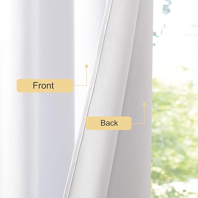 NICETOWN 100% Blackout White Curtains 48 inch Long, Grommet Thermal Window Treatment Full Blackout Curtains for Kitchen/Cafe, 2 Panels, W37 x L48